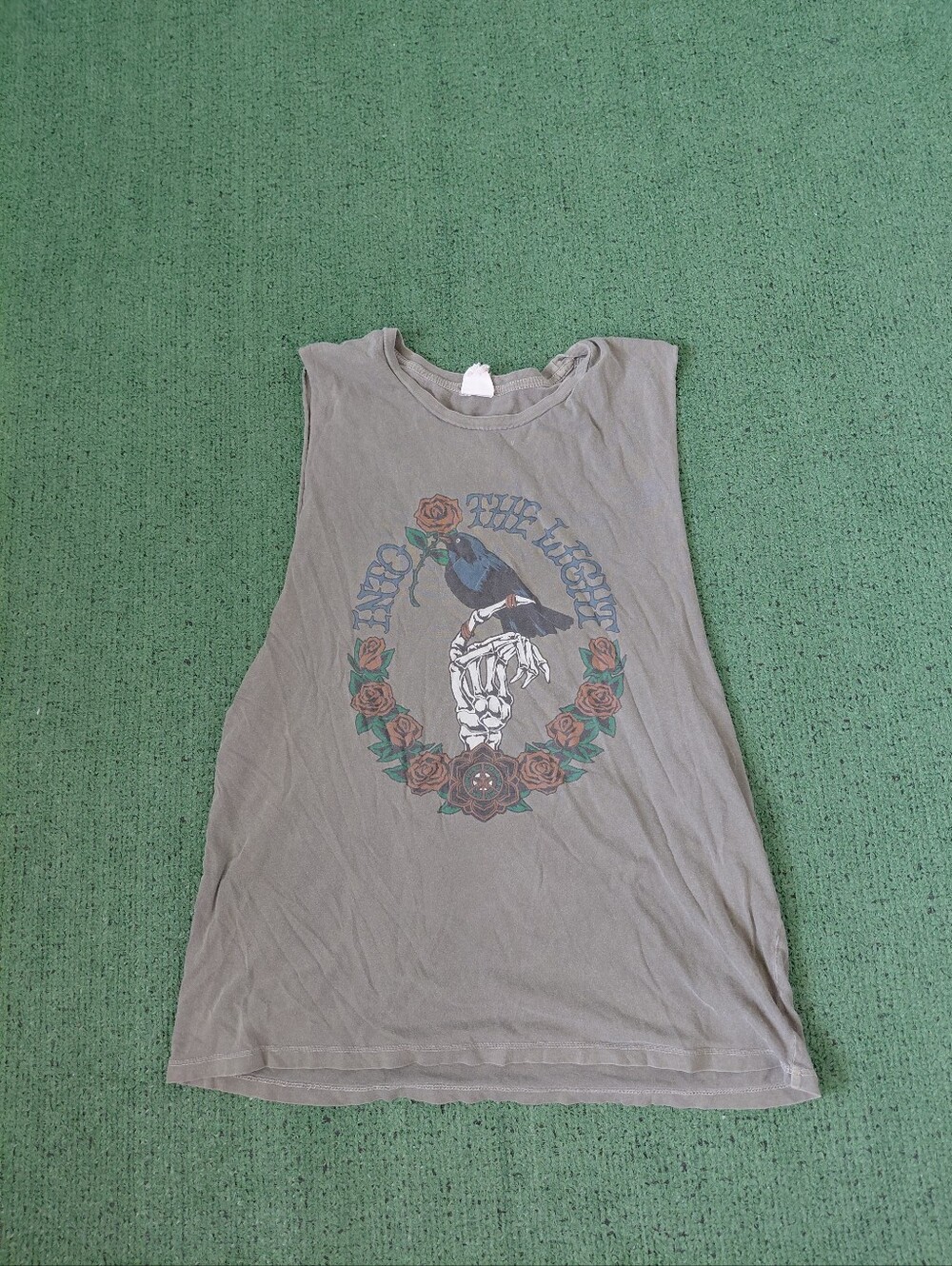Obey Into The Light Skeleton Hand Crow Roses Streetwear Tattoo Style Gray Cutoff